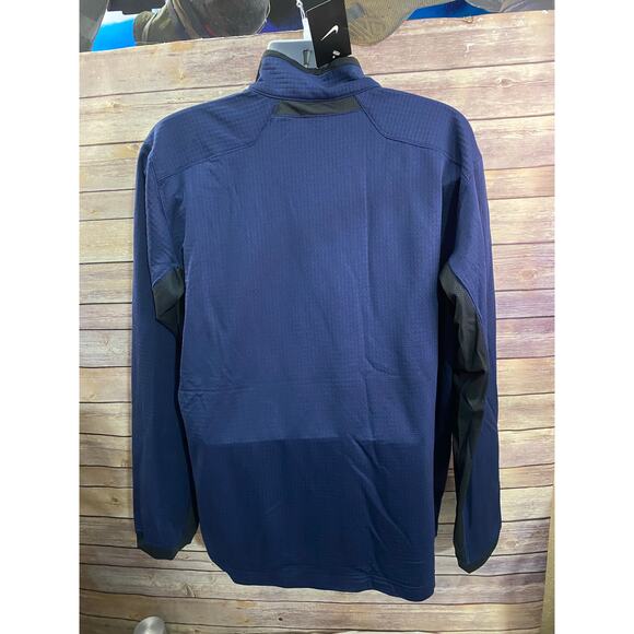 Nike Quarter-Zip Pullover Size XL Navy Blue Textured Fabric Orange “B” Logo NWT - Picture 2 of 9